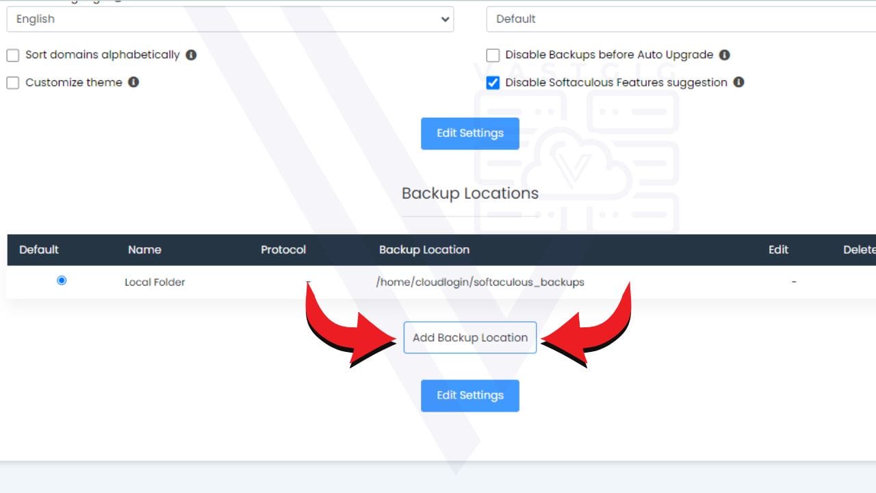 Add new Backup location