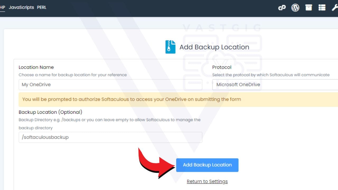 Add the Backup location