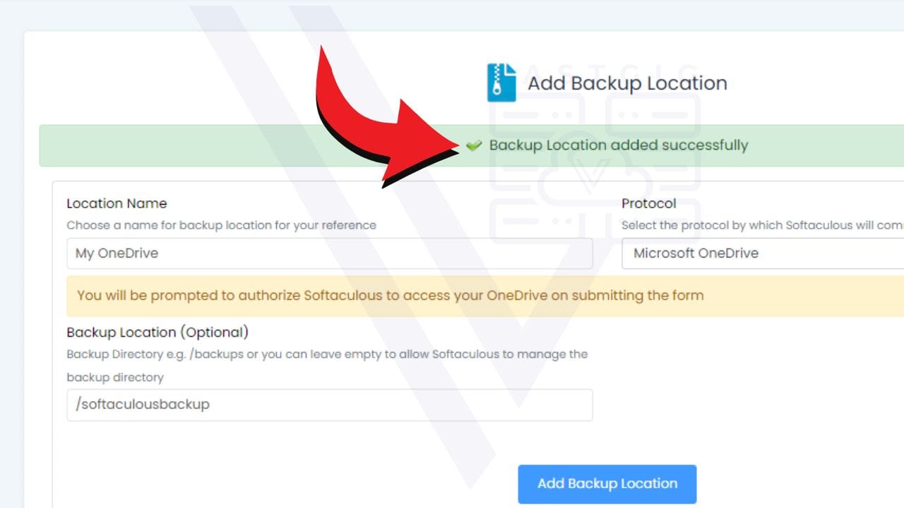 backup location added successfully