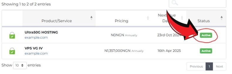 click on active service